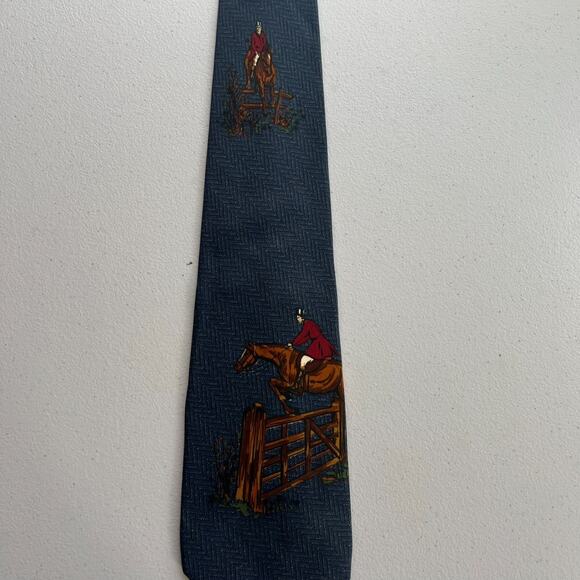 Polo Ralph Lauren Necktie Men's Horse Jumping Fence Blue 100% Silk Handmade
